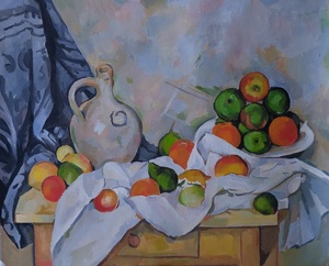 Копия работы Сезанна "Натюрморт с драпировкой, кувшином и вазой для фруктов" 