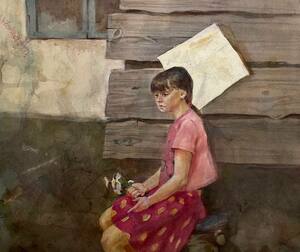 Деревенская девочка с ромашками.